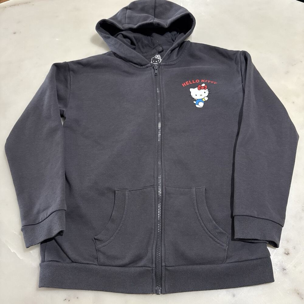 Primark Hello Kitty Girls Full Zip Fleece Hoodie Pockets Gray 12-13 Years Y2K
